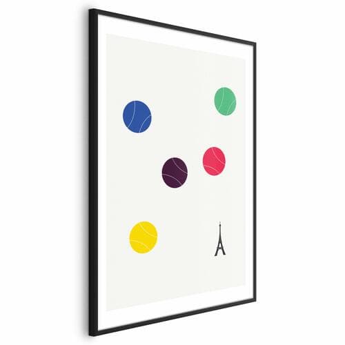 Plakat Wieża Eiffla i kolorowe piłki do tenisa 60×90 cm