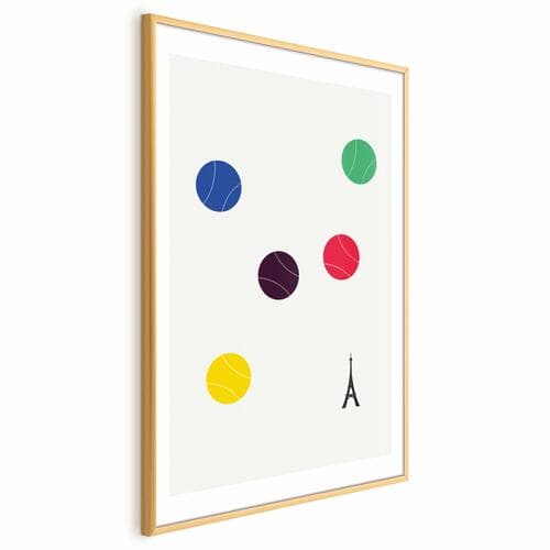Plakat Wieża Eiffla i kolorowe piłki do tenisa 30×42 cm