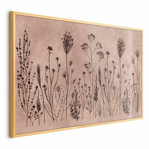 Poster Polne kwiaty - czarne rośliny na tle w technice lime wash 30×21 cm