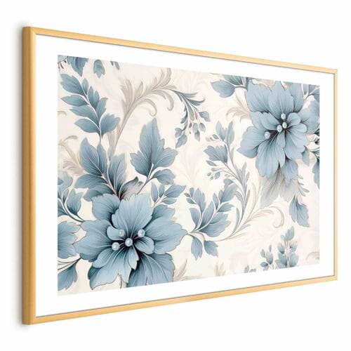 Plakat Turkusowe ornamentalne retro kwiaty 90×60 cm