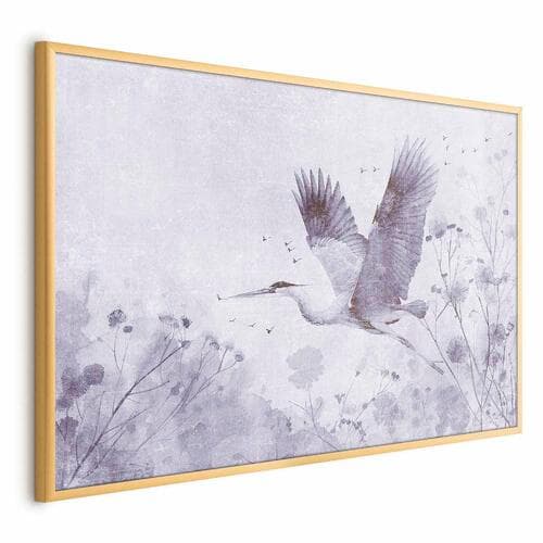 Poster Majestatyczny lot - żuraw w locie w monochromatycznej; chłodnej kolorystyce 30×21 cm