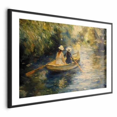 Plakat Przeprawa łódką - obraz dwóch kobiet płynących łódką na rzece 30×21 cm