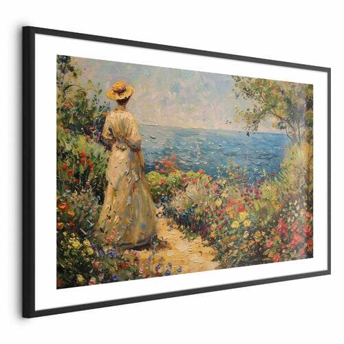 Poster Nostalgiczna impresja - zamyślona kobieta kontempluje krajobraz 90×60 cm