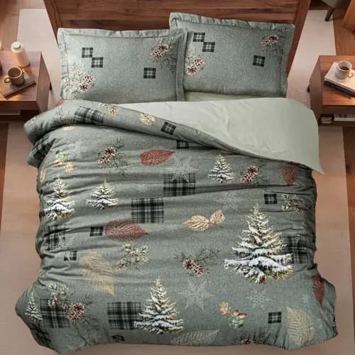 Pościel flanelowa 200x220 ALFON – ciepła bawełna, 6 elementów