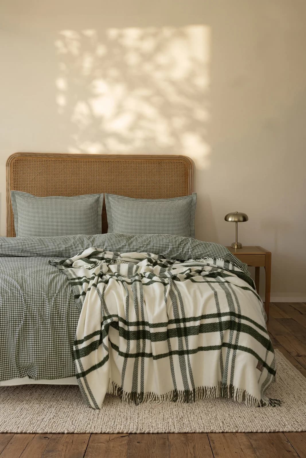 Komplet pościeli z kocem 200x220 BAVORI GREEN – kratka, 5 elementów