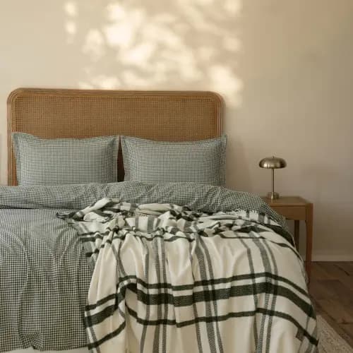 Komplet pościeli z kocem 200x220 BAVORI GREEN – kratka, 5 elementów
