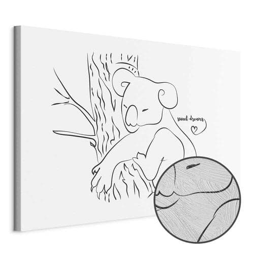 Картина на холсте Cichy urok natury - śpiący koala w czarno-białym tle 30×20 см, стандартный холст