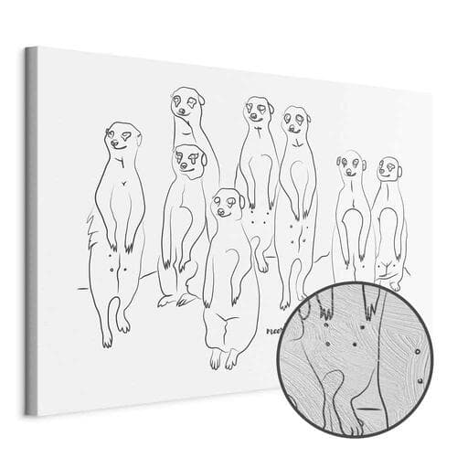 Canvas print Zwierzęcy patrol - surykatki z czarno-białym tłem 60×40 cm, standard canvas