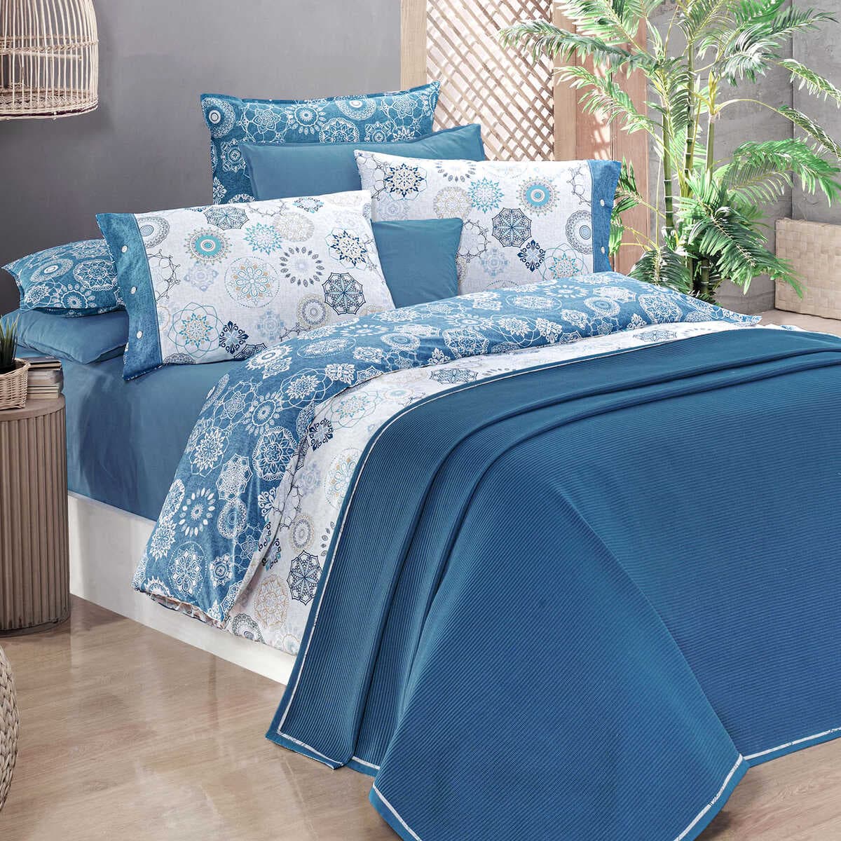 Christmas bedding 200x220 snowflakes with bedspread EVA BRONTE BLUE