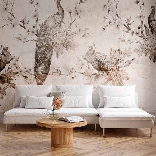 Wall mural Pawie w delikatnych beżach 150×105 cm, standard non-woven