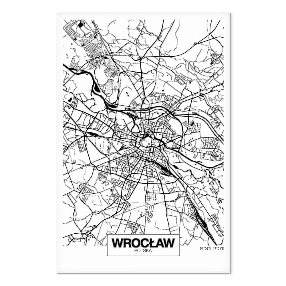 Obraz na płótnie Mapa miasta: Wrocław 20×30 cm, płótno standard