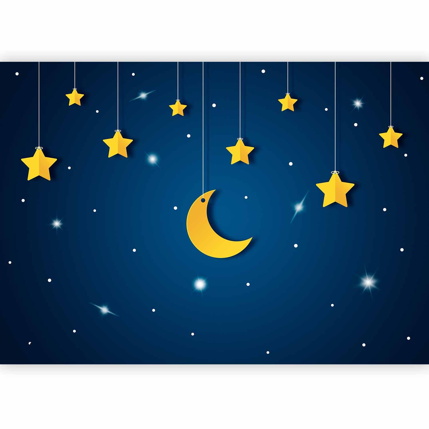 Fototapeta Nieboskłon - pejzaż nieba nocą z gwiazdami i księżycem dla dzieci 100×70 cm, flizelina standard