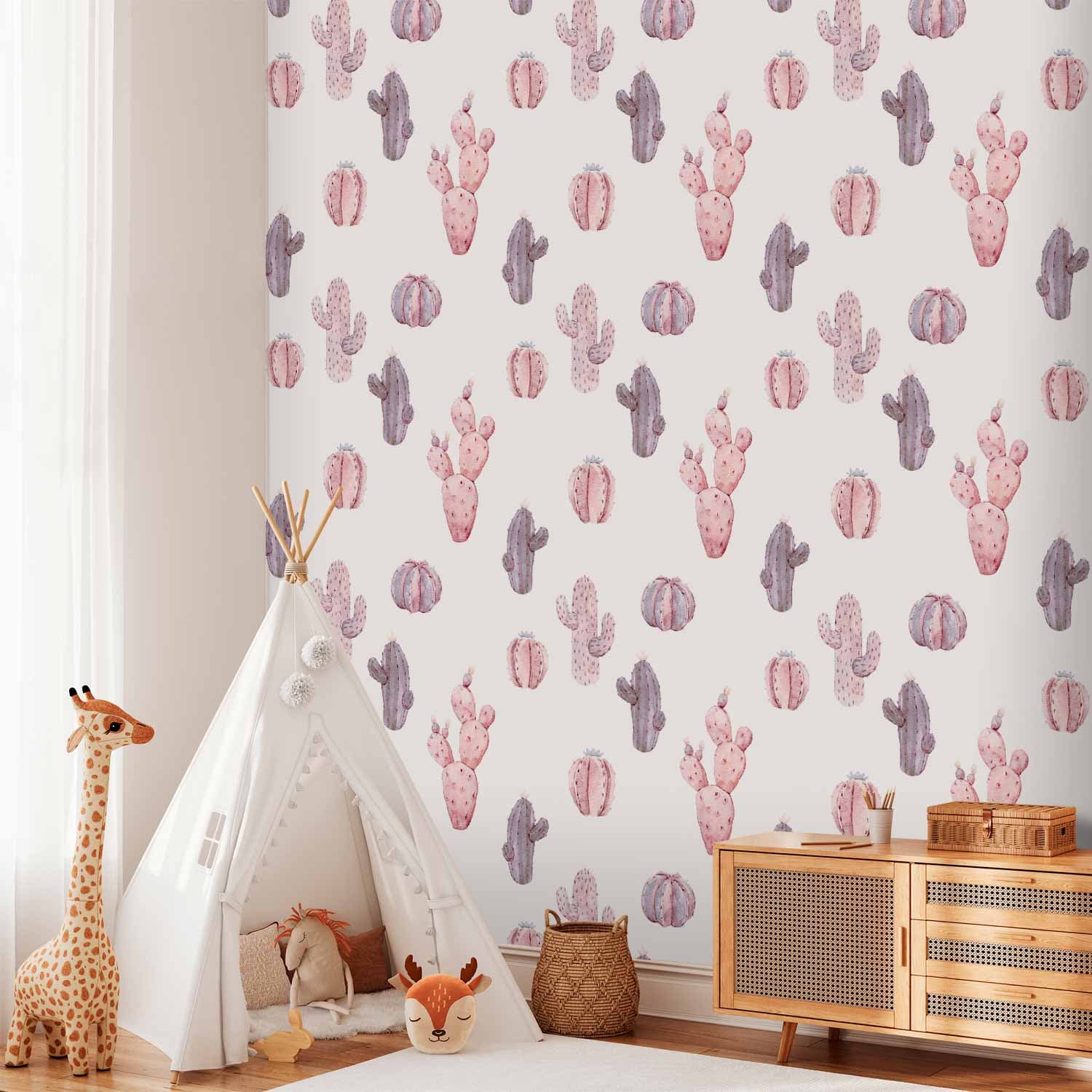 Tapeta Różowe kaktusy 50×1000 cm, flizelina standard
