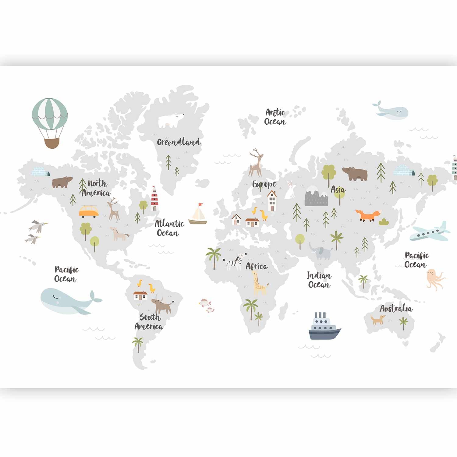 Fototapeta Minimalistyczna Mapa do pokoju dziecięcego 98×70 cm, materiał samoprzylepny