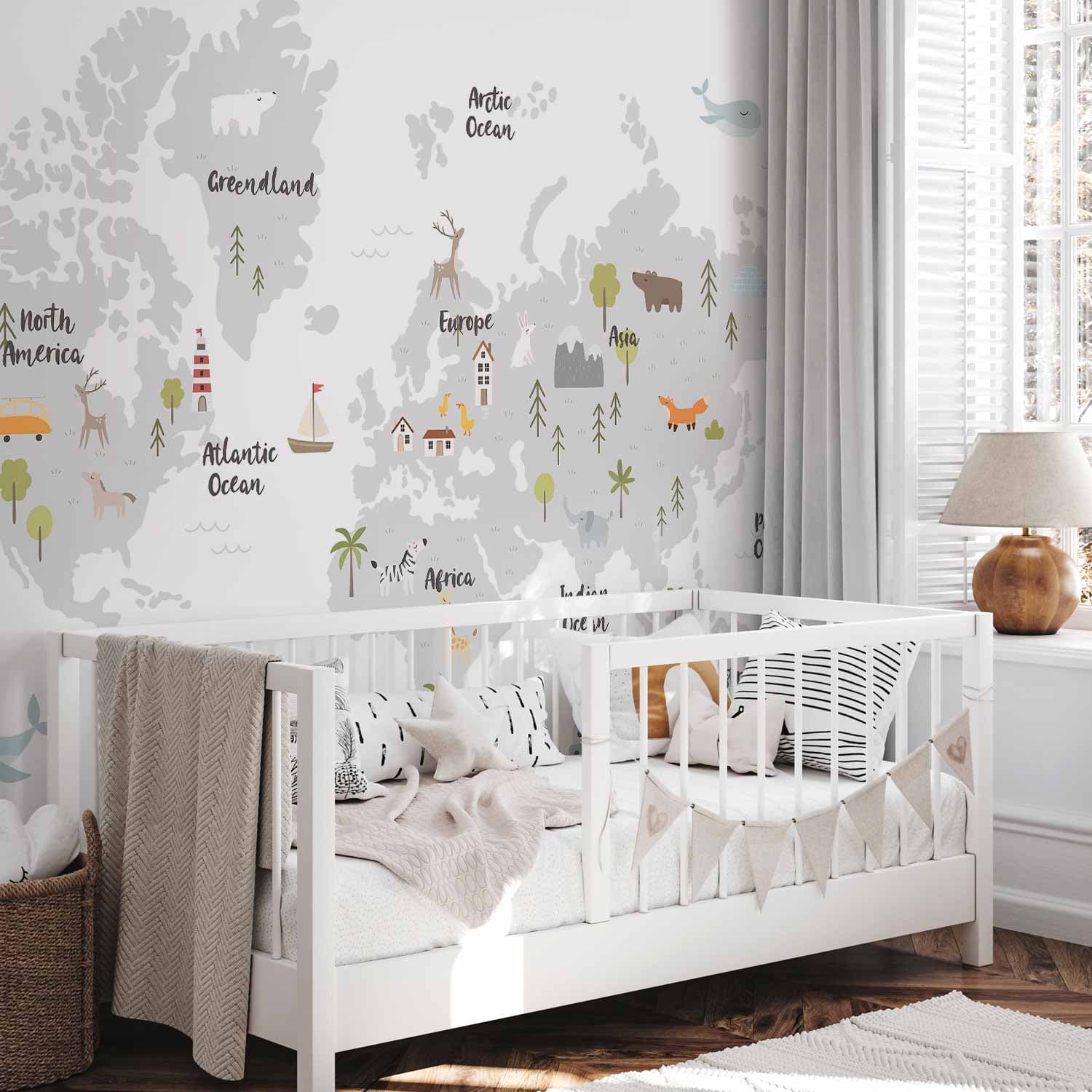 Fototapeta Minimalistyczna Mapa do pokoju dziecięcego 98×70 cm, materiał samoprzylepny