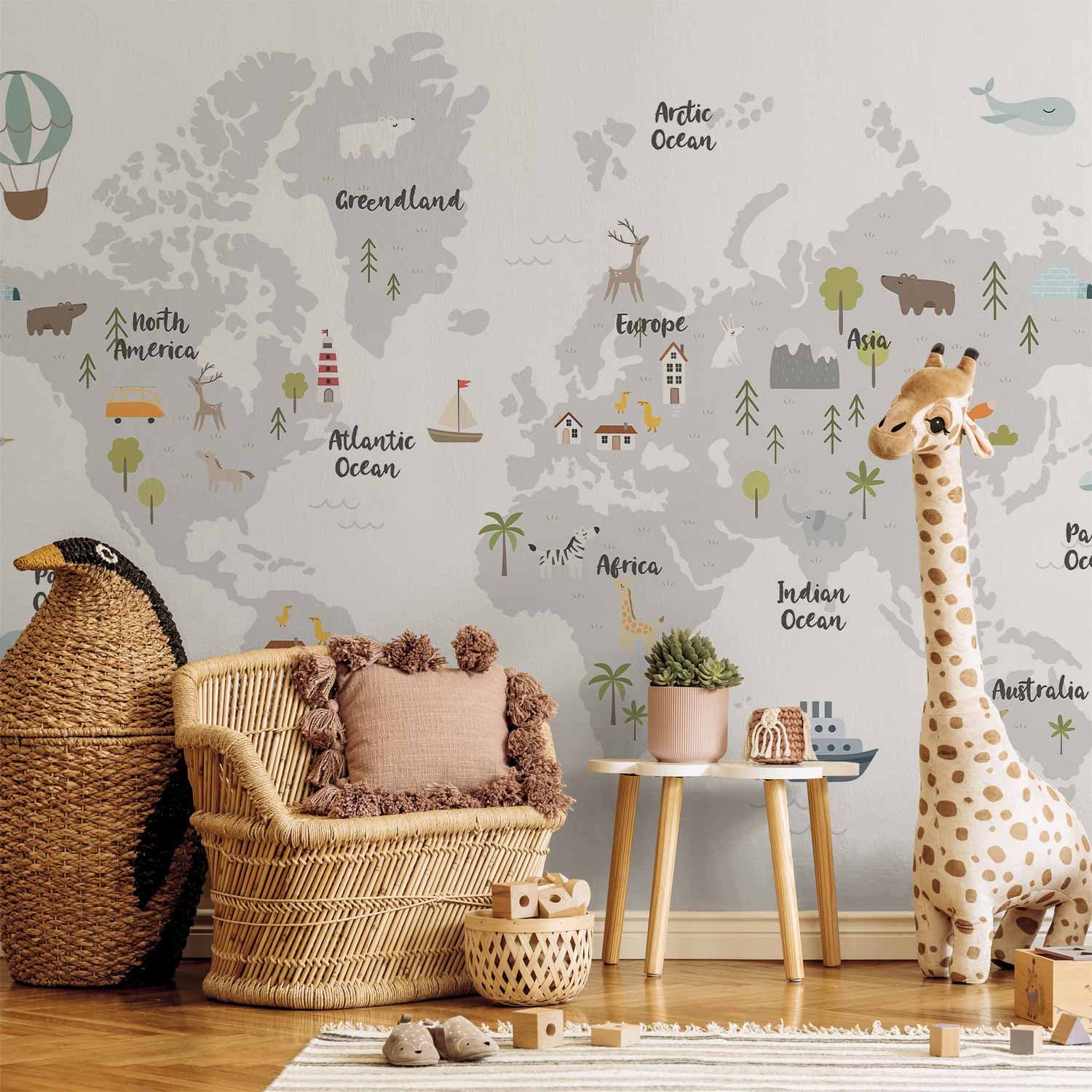 Fototapeta Minimalistyczna Mapa do pokoju dziecięcego 98×70 cm, materiał samoprzylepny