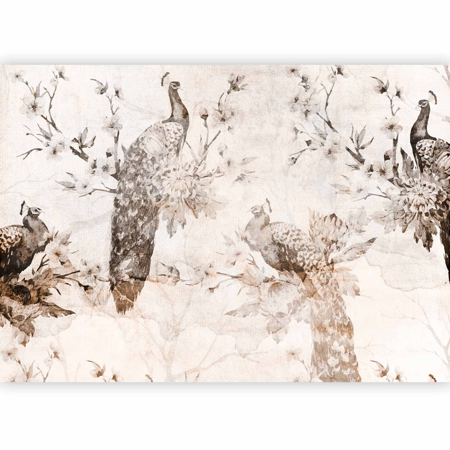 Wall mural Pawie w delikatnych beżach 250×175 cm, waterproof material
