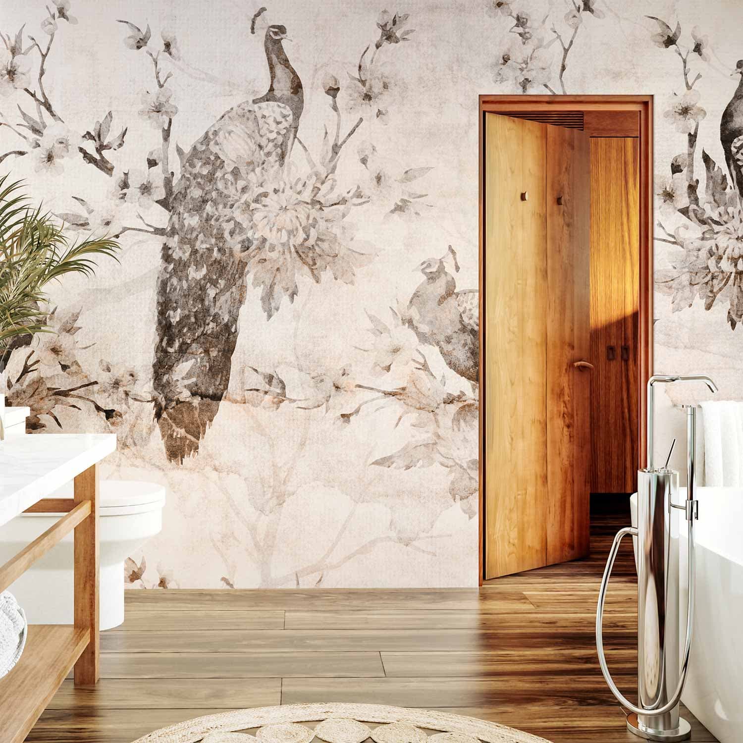 Wall mural Pawie w delikatnych beżach 250×175 cm, waterproof material