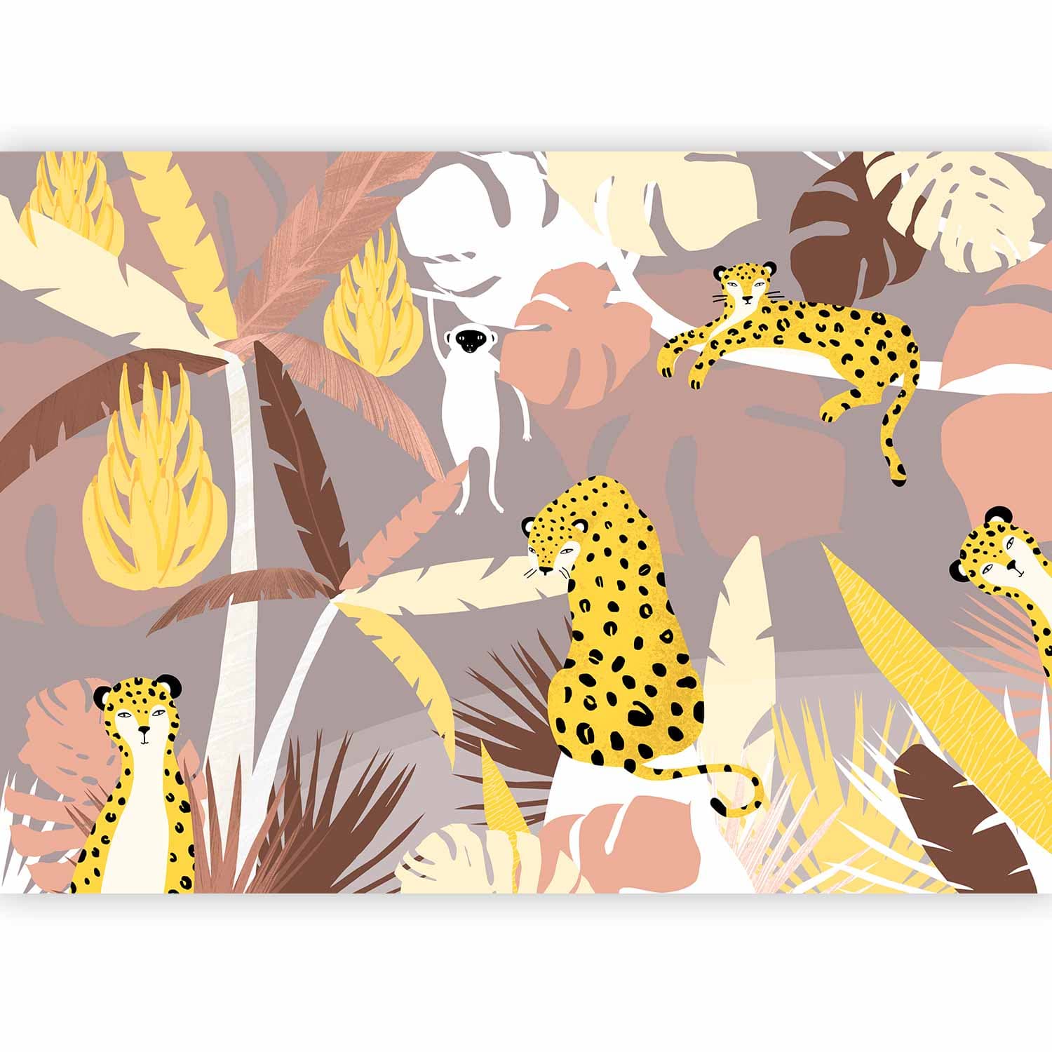Wall mural Gepardy w dżungli - pejzaż egzotycznych zwierząt z palmami dla dzieci 100×70 cm, waterproof material
