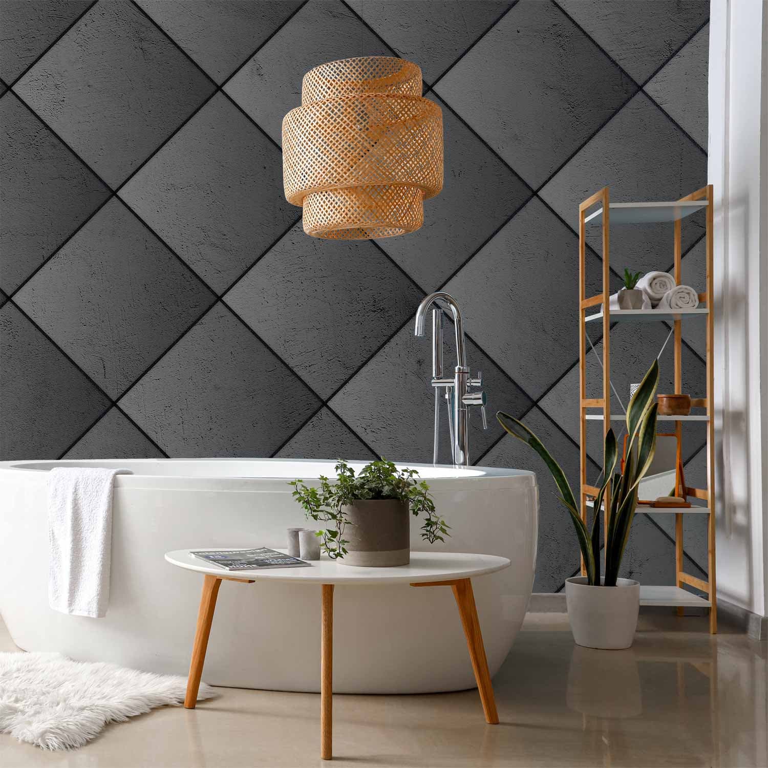 Фотообои Szara symetria - geometryczny wzór w deseń z betonu z czarnymi fugami 100×70 см, влагостойкий материал