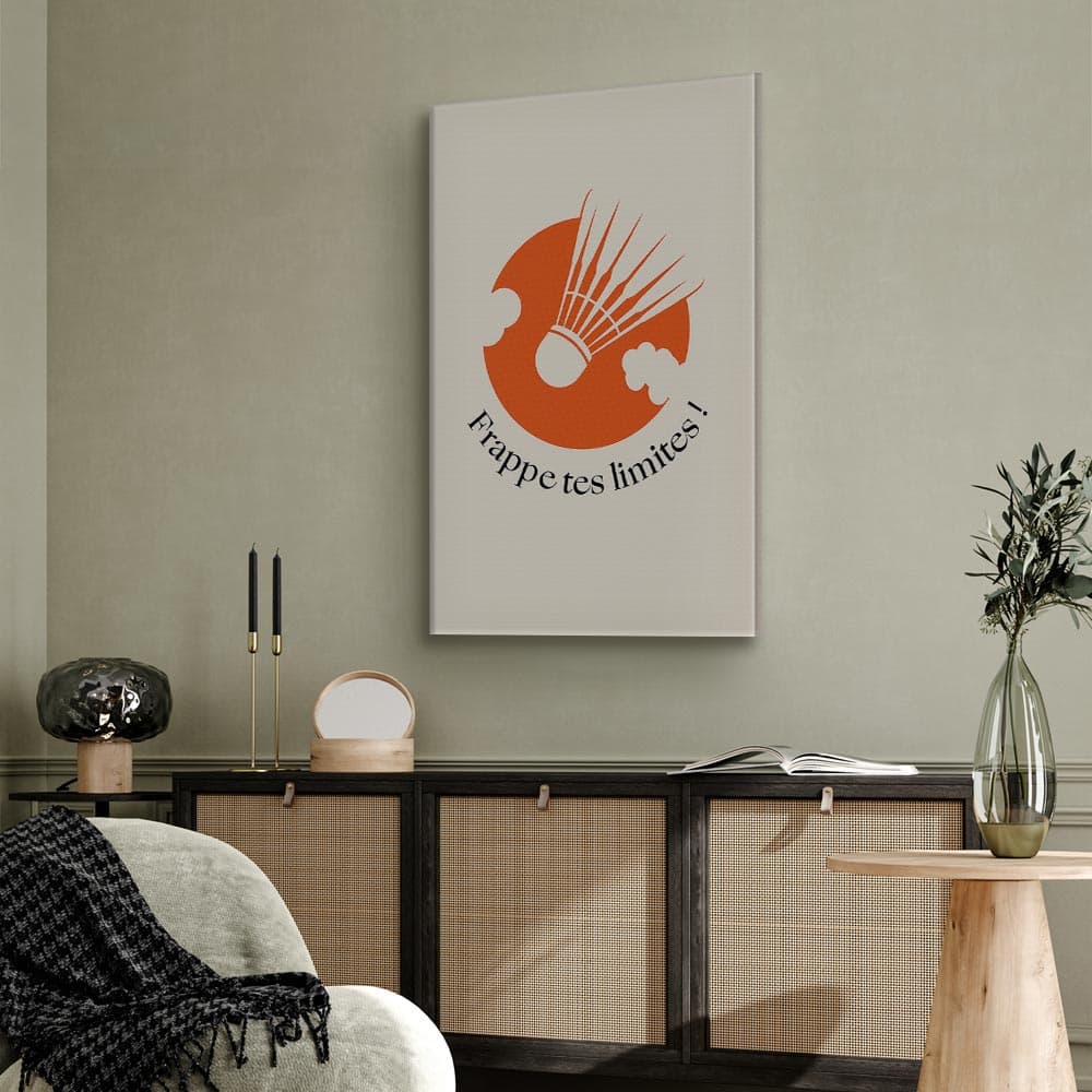 Картина на холсте Lotka do badmintona na tle pomarańczowego koła 20×30 см, итальянский холст