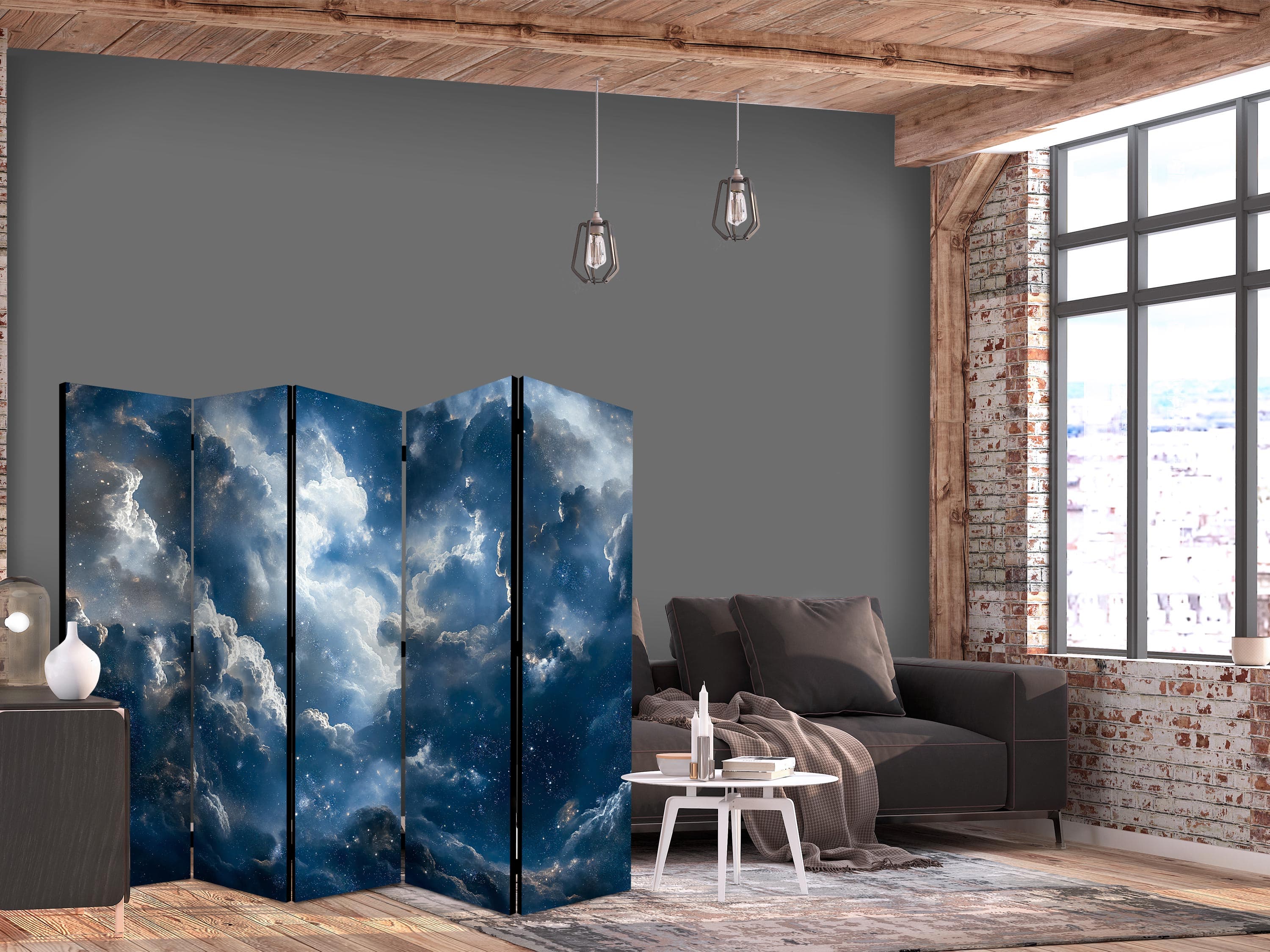 Parawan Astronomiczne cuda: Chmury i gwiazdy w harmonijnym połączeniu 225×172 cm, akustyczny