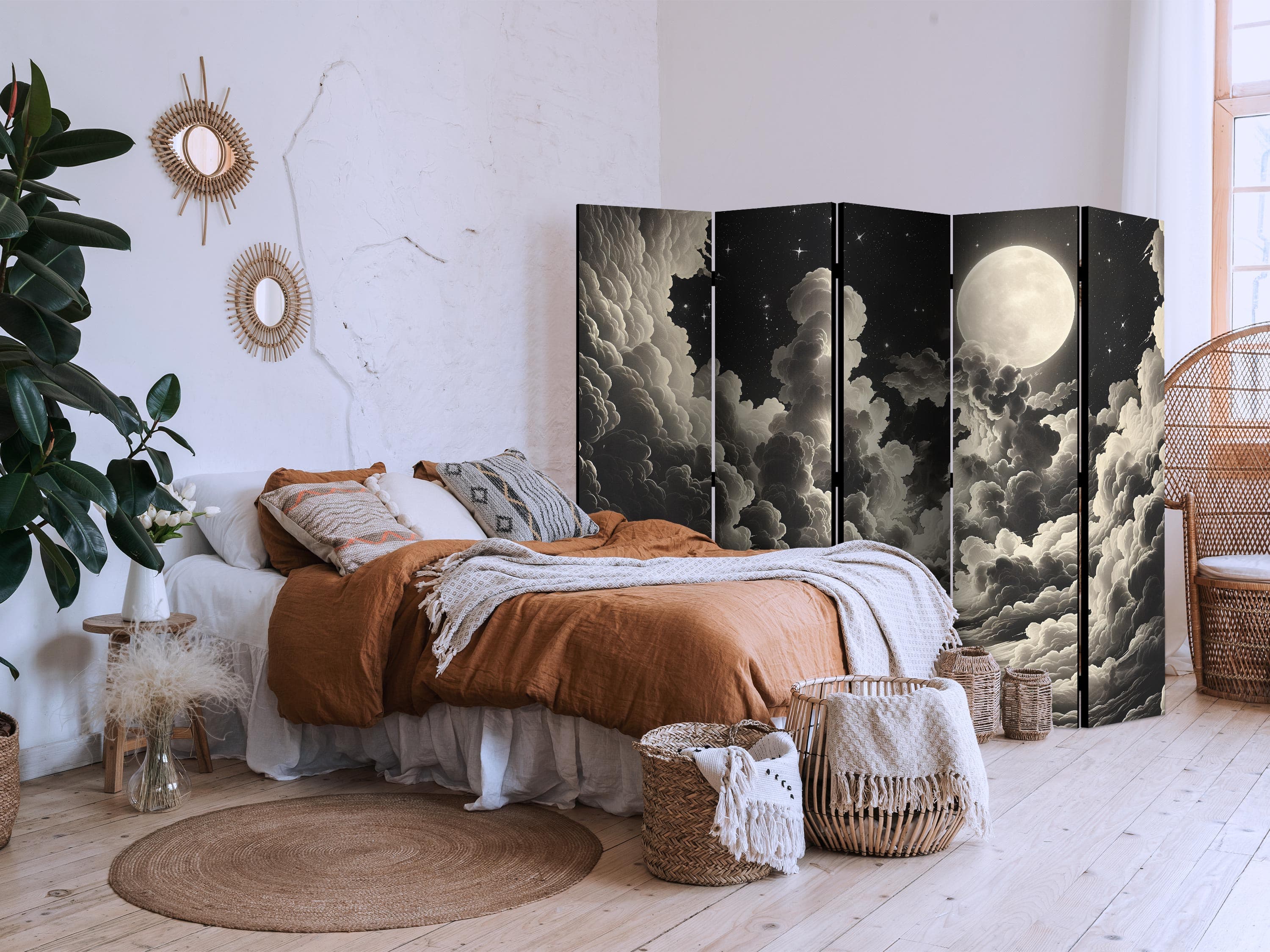 Parawan Księżyc i gwiazdy śpiewające wśród wielkich chmur 225×172 cm, jednostronny