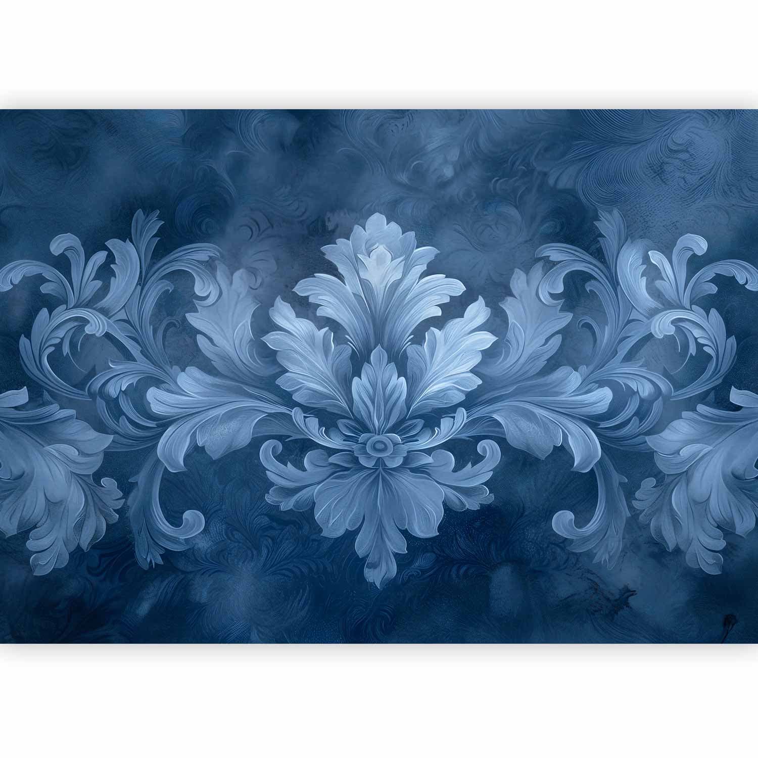 Fototapeta Ornament w błękitnych i chłodnych kolorach ciemnoniebieska dekoracja 300×210 cm, materiał wodoodporny
