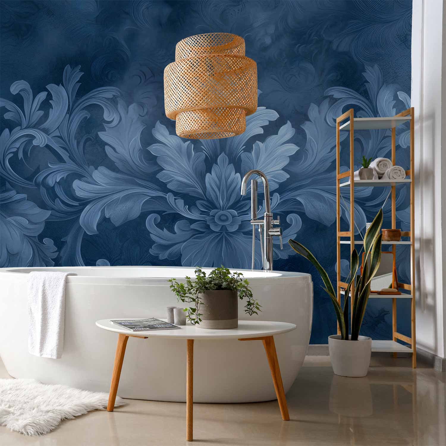 Fototapeta Ornament w błękitnych i chłodnych kolorach ciemnoniebieska dekoracja 300×210 cm, materiał wodoodporny
