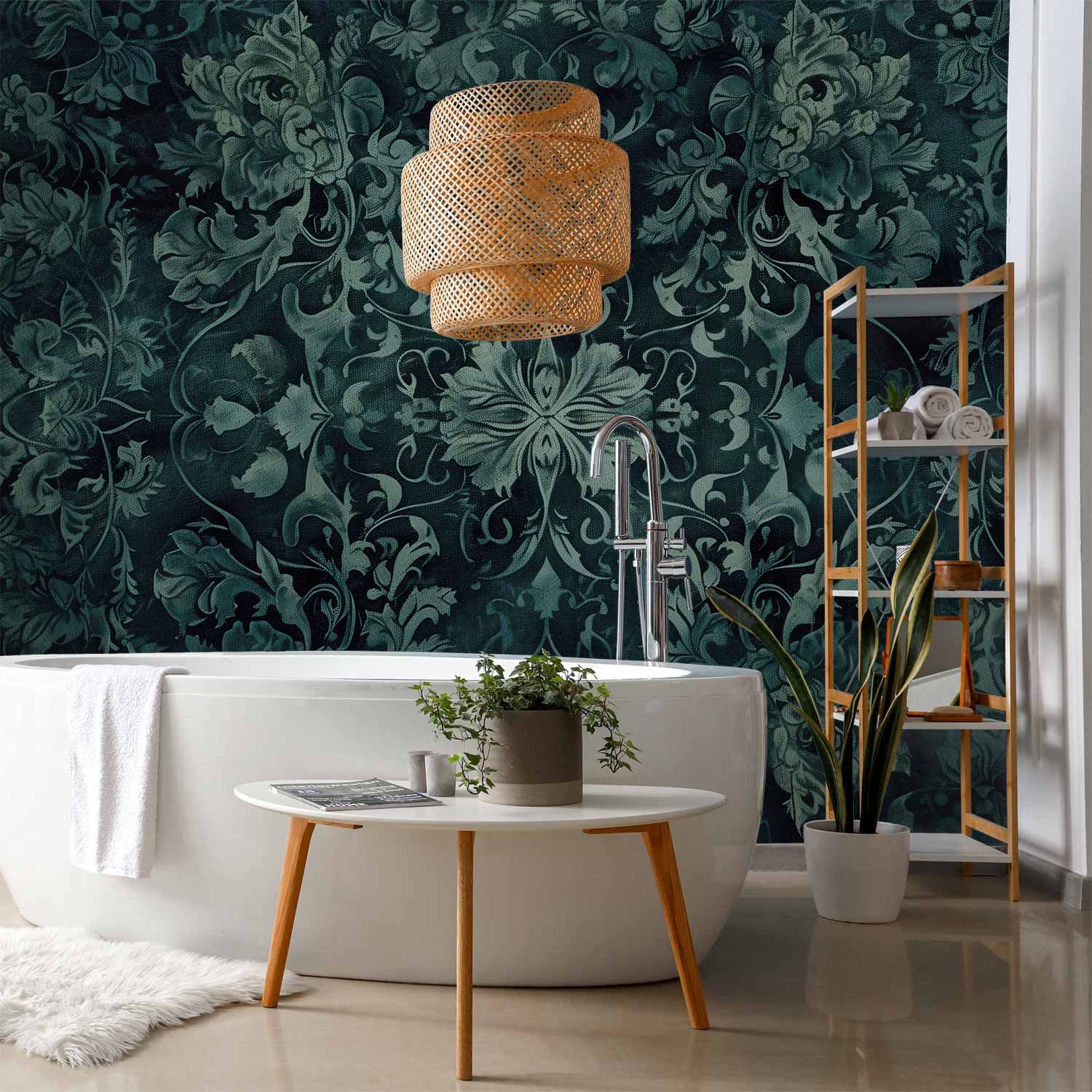 Фотошпалери Wzór orientalny dywanowy: szmaragdowe ornamenty i przetarte wzory 450×315 см, вологостійкий матеріал