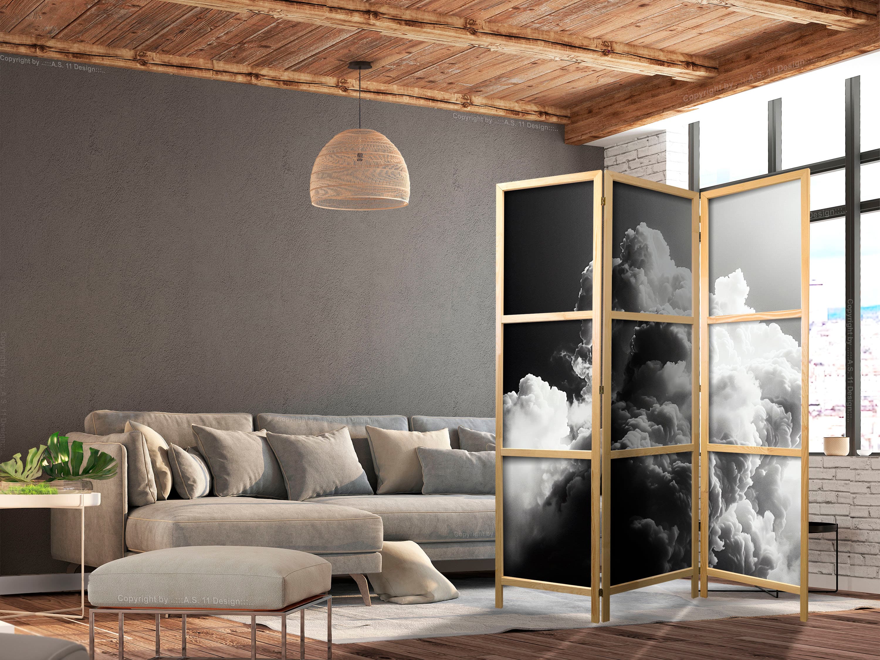Japanese room divider Chmury jak z marzeń: Pozwól słońcu rozświetlić twój dzień – Wizualna Uczta 135×172 cm, Japanese