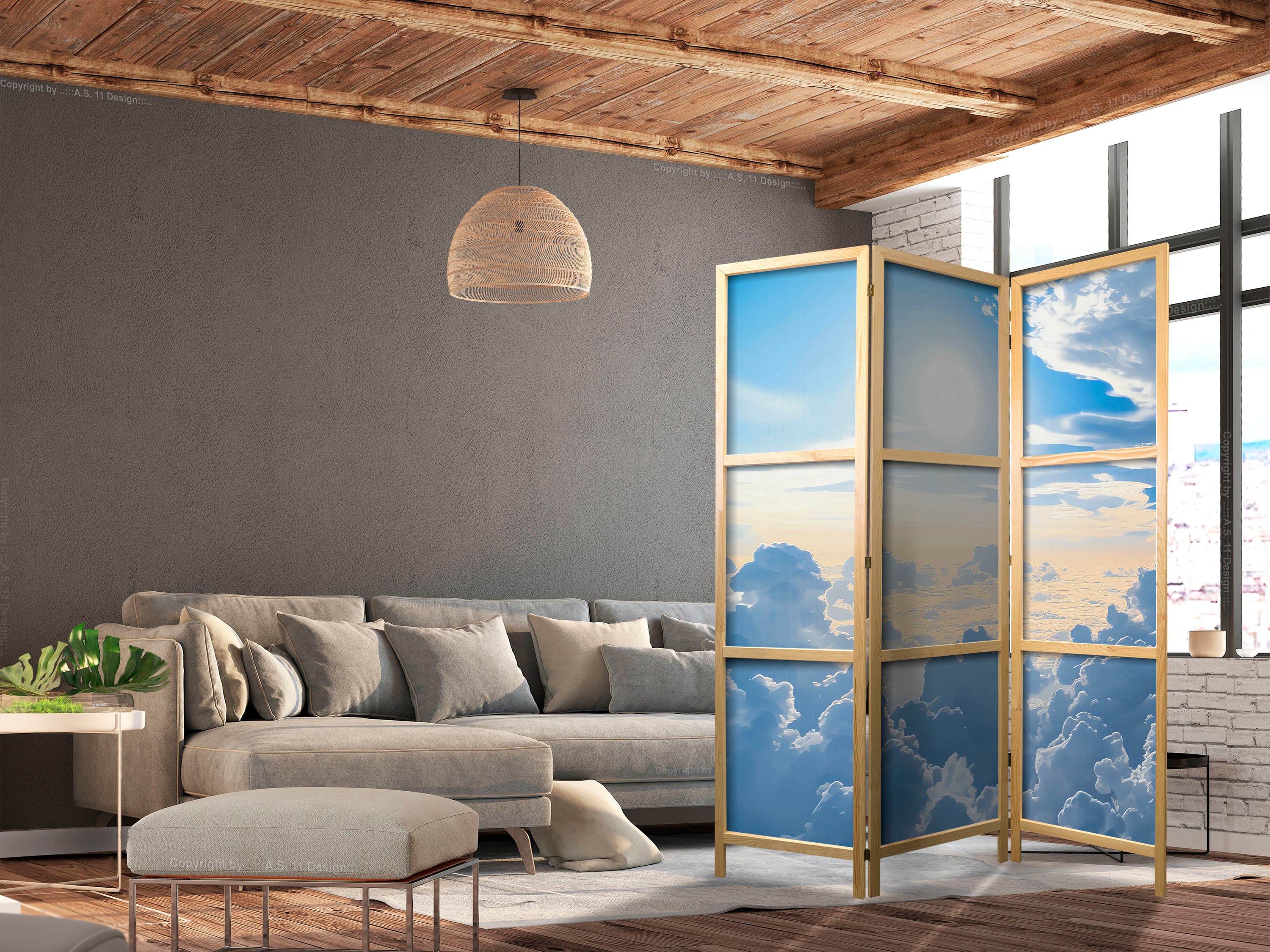 Japanese room divider Symfonia Światła: Słońce i chmury współgrające na przepięknym niebie 135×172 cm, Japanese