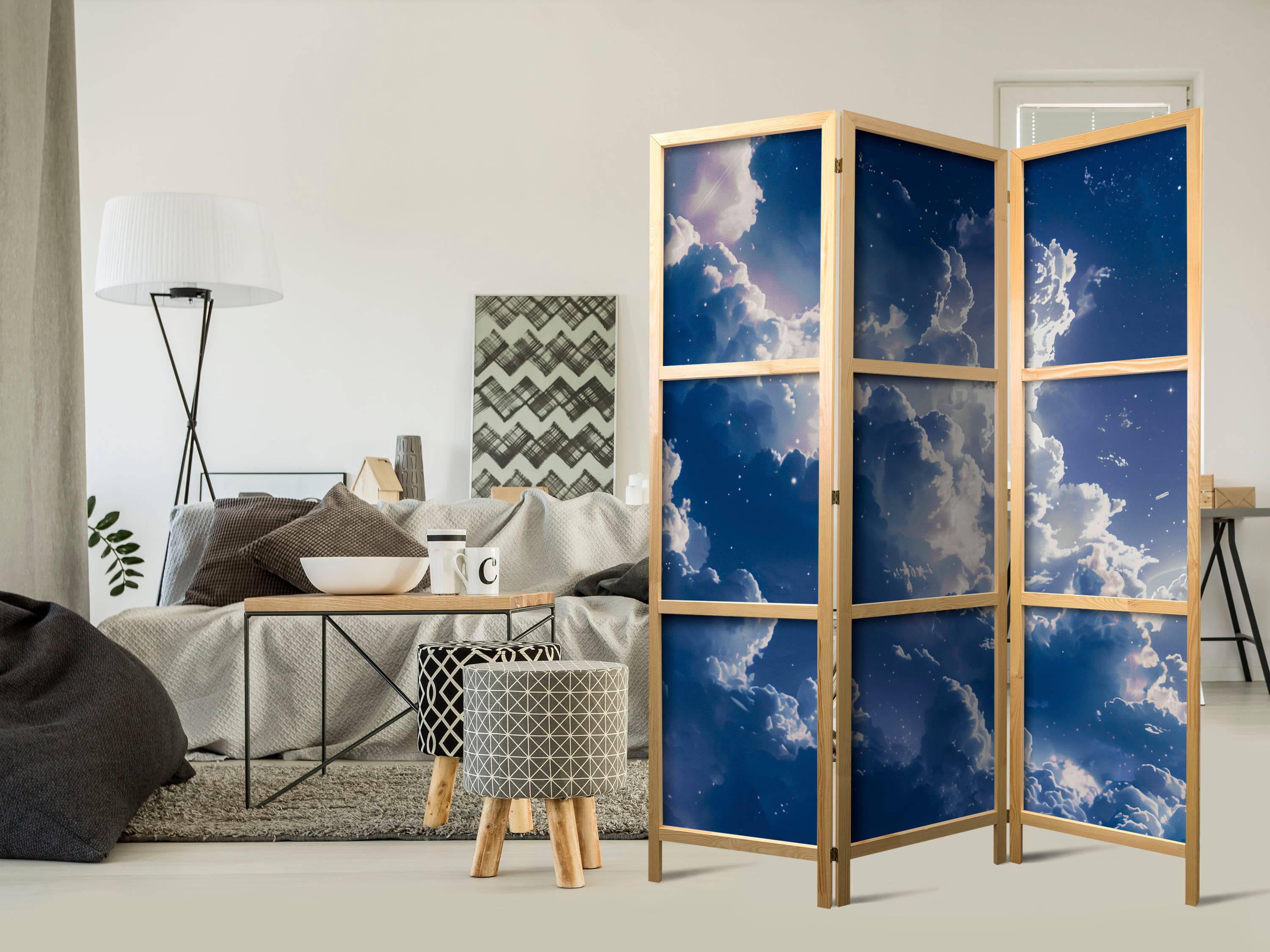 Japanese room divider Gwiezdne chmury i delikatne światło nad zakątkiem nieba 135×172 cm, Japanese