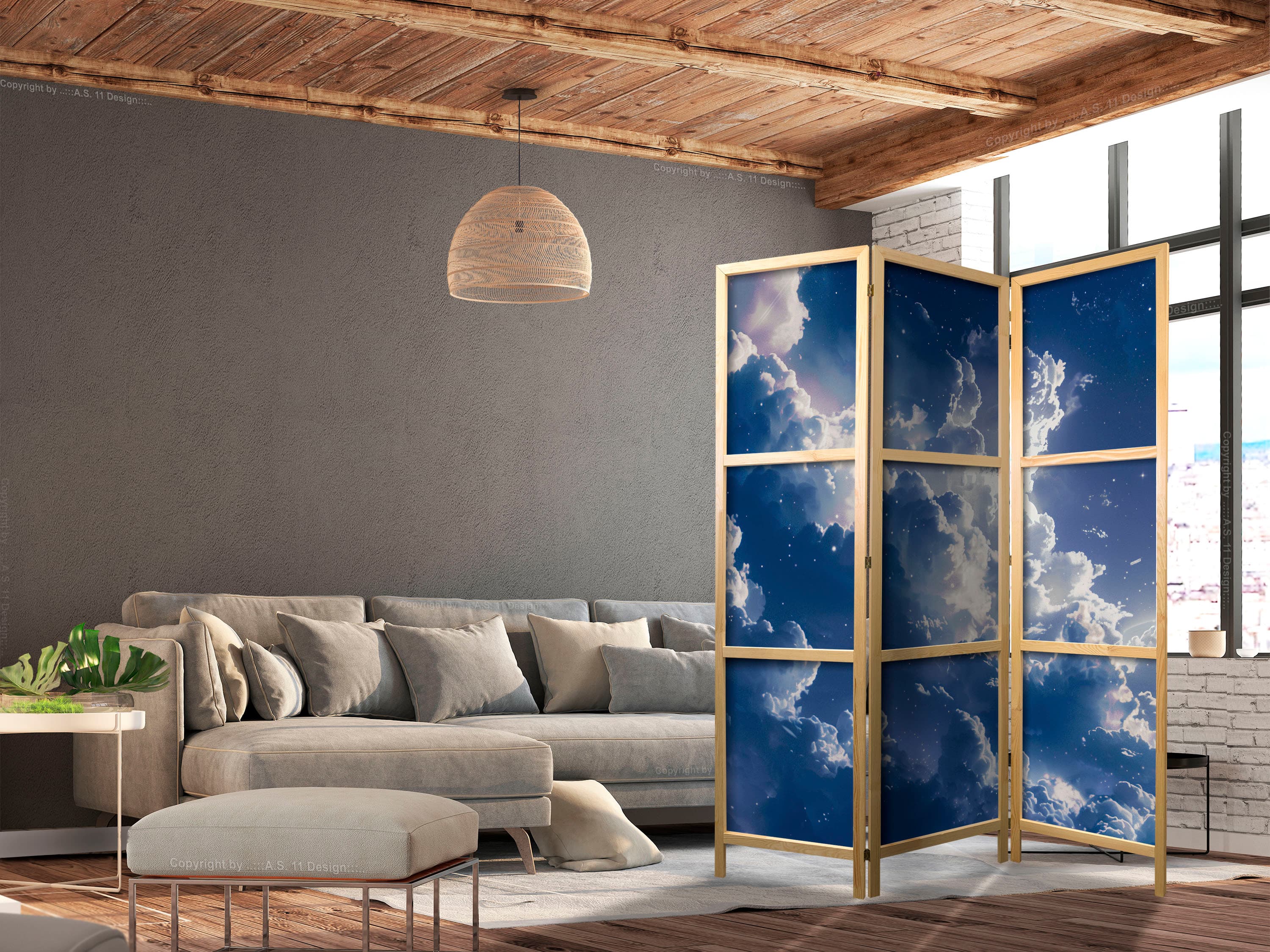 Japanese room divider Gwiezdne chmury i delikatne światło nad zakątkiem nieba 135×172 cm, Japanese