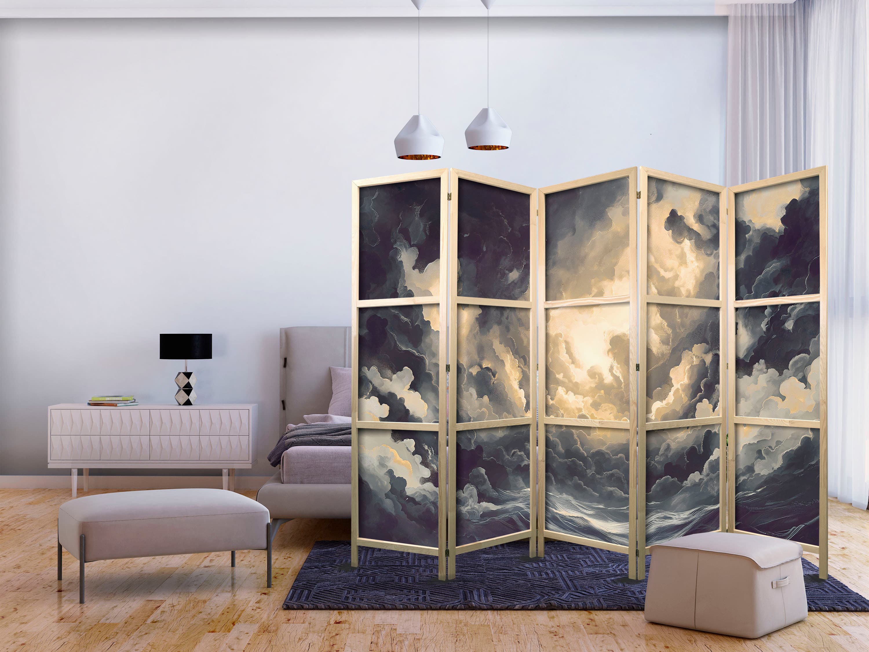 Japanese room divider Epicka gra światła: Słońce walczące o dominację nad chmurami 225×172 cm, Japanese