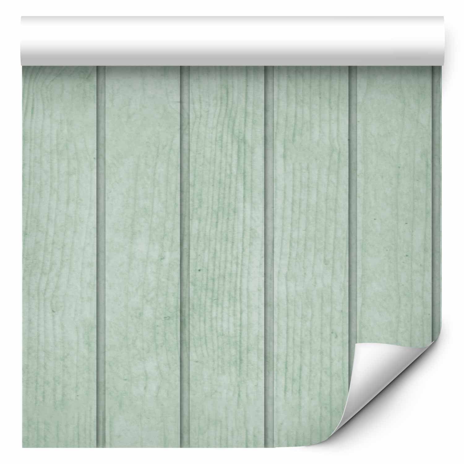 Tapete Delikatne Drewno - pionowe pasy w pastelowym odcieniu zieleni 50×1000 cm, Vlies Standard