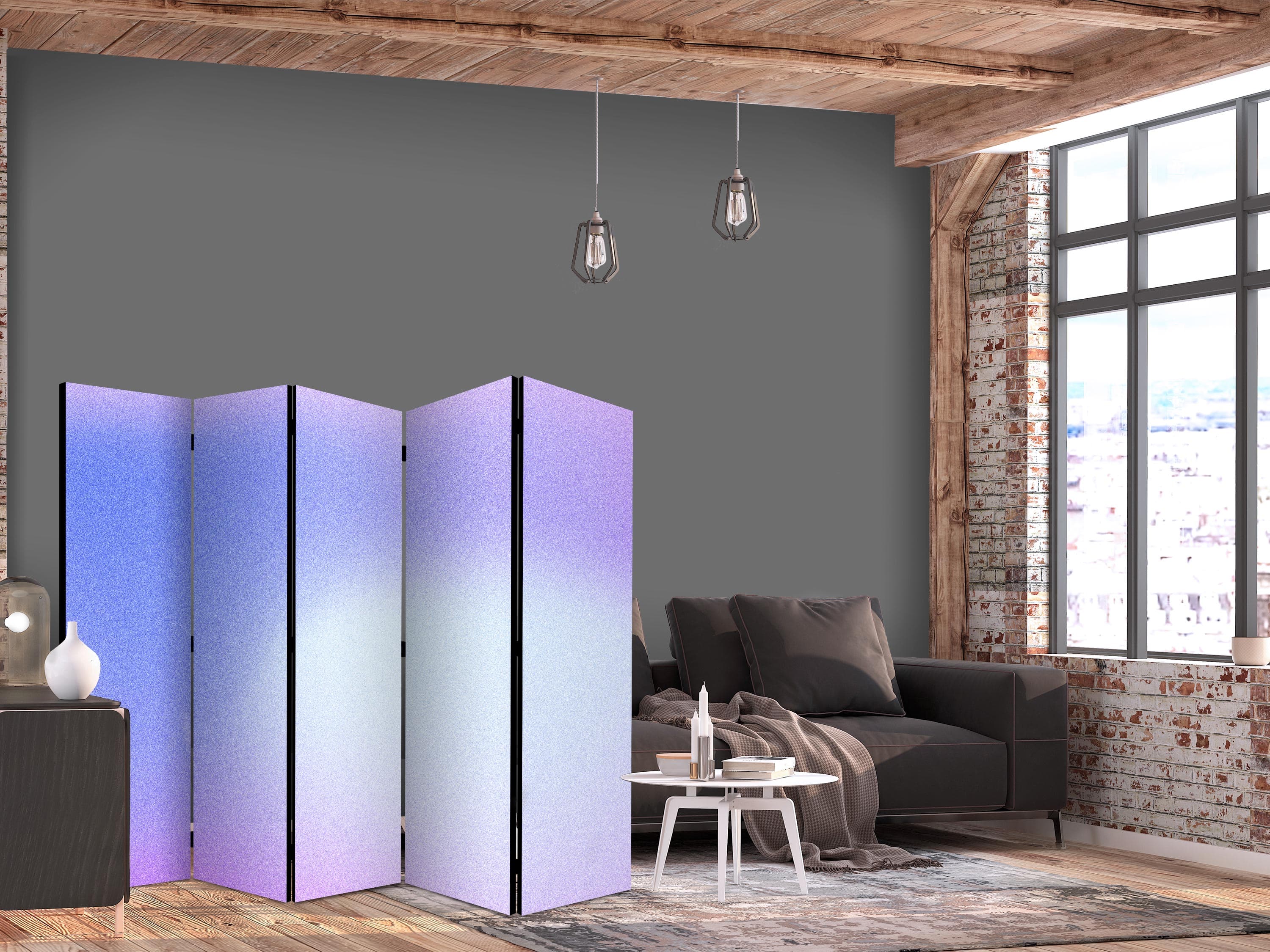 Room divider Wrzosowa mgła - delikatny gradient składający się z wielu odcieni fioletu 225×172 cm, one-sided