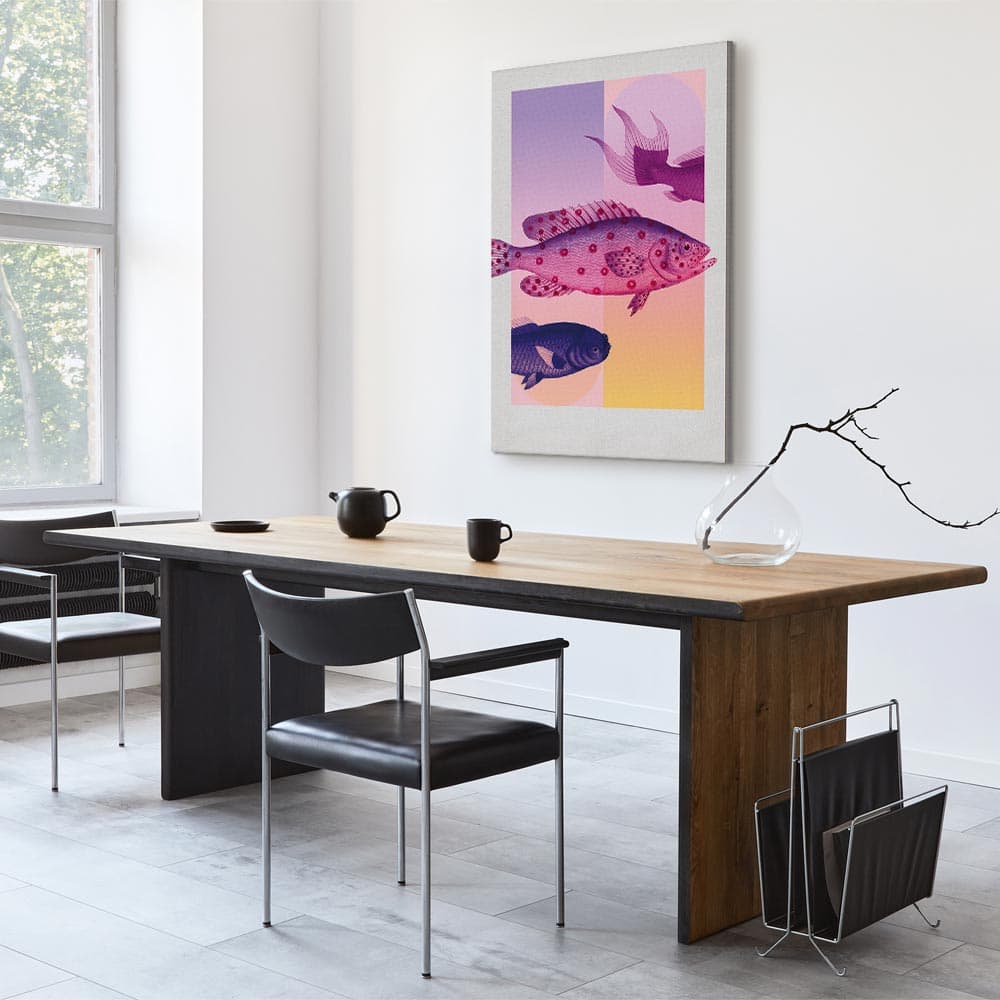 Canvas print Ryby w Pastelach - stylizowane ryby na tle gradientowych kształtów 80×120 cm, standard canvas