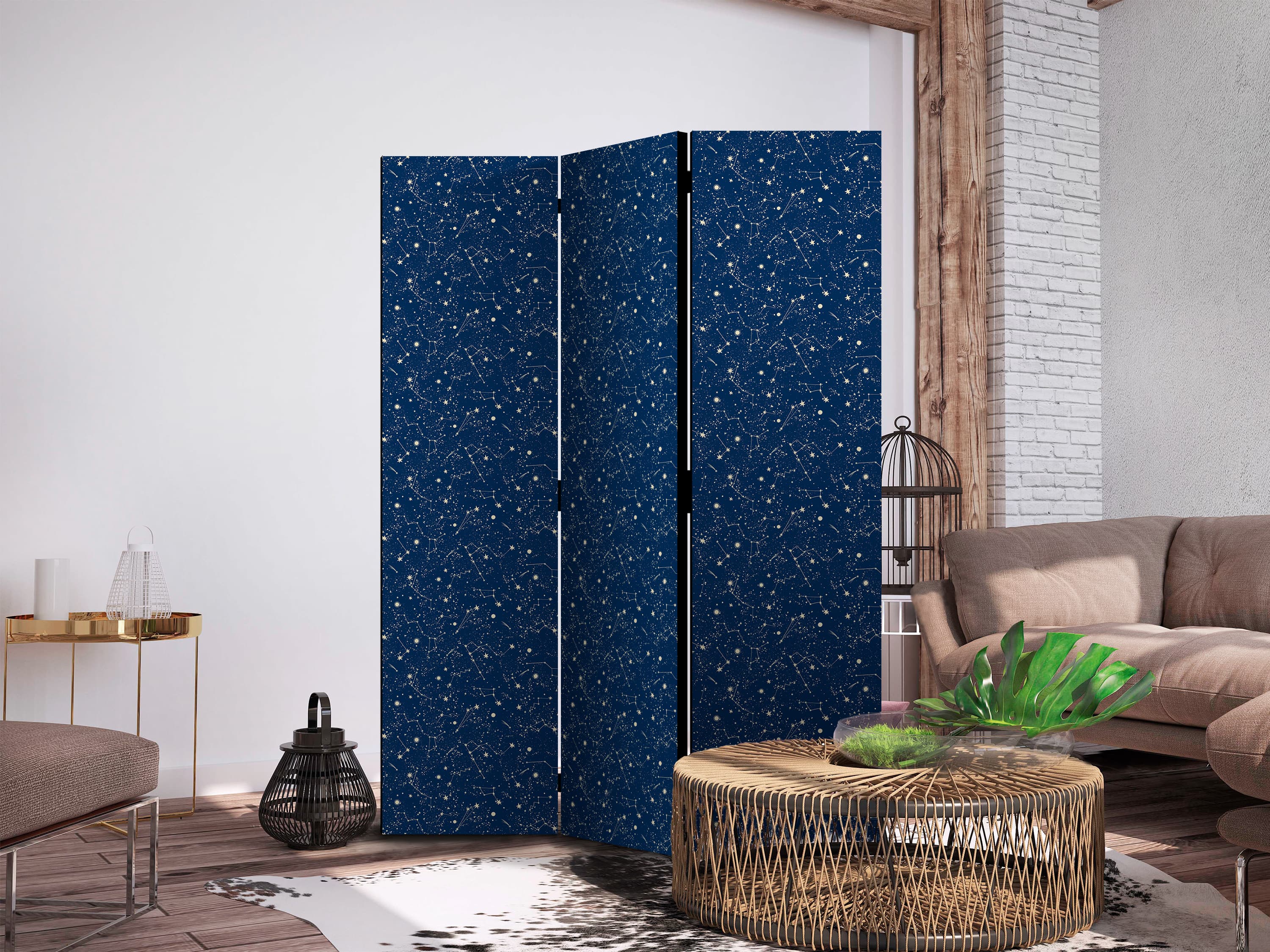 Ширма Kosmiczne Inspiracje - wzór z gwiazdami i konstelacjami na ciemnym tle 135×172 см, акустична