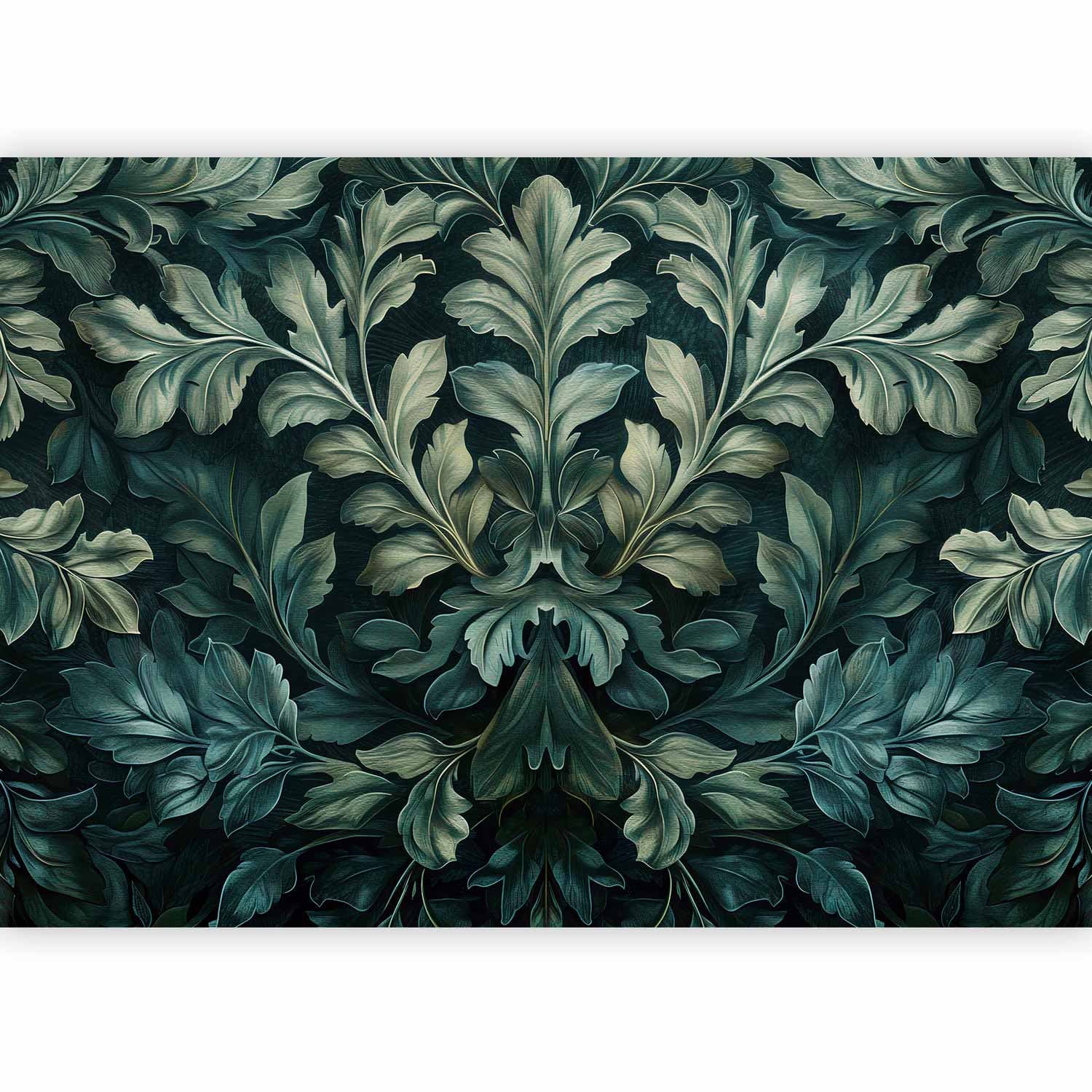 Фотошпалери Ciemnozielone wiktoriańskie liście: botaniczna rzeźbiona kompozycja 250×175 см, флізелін стандарт