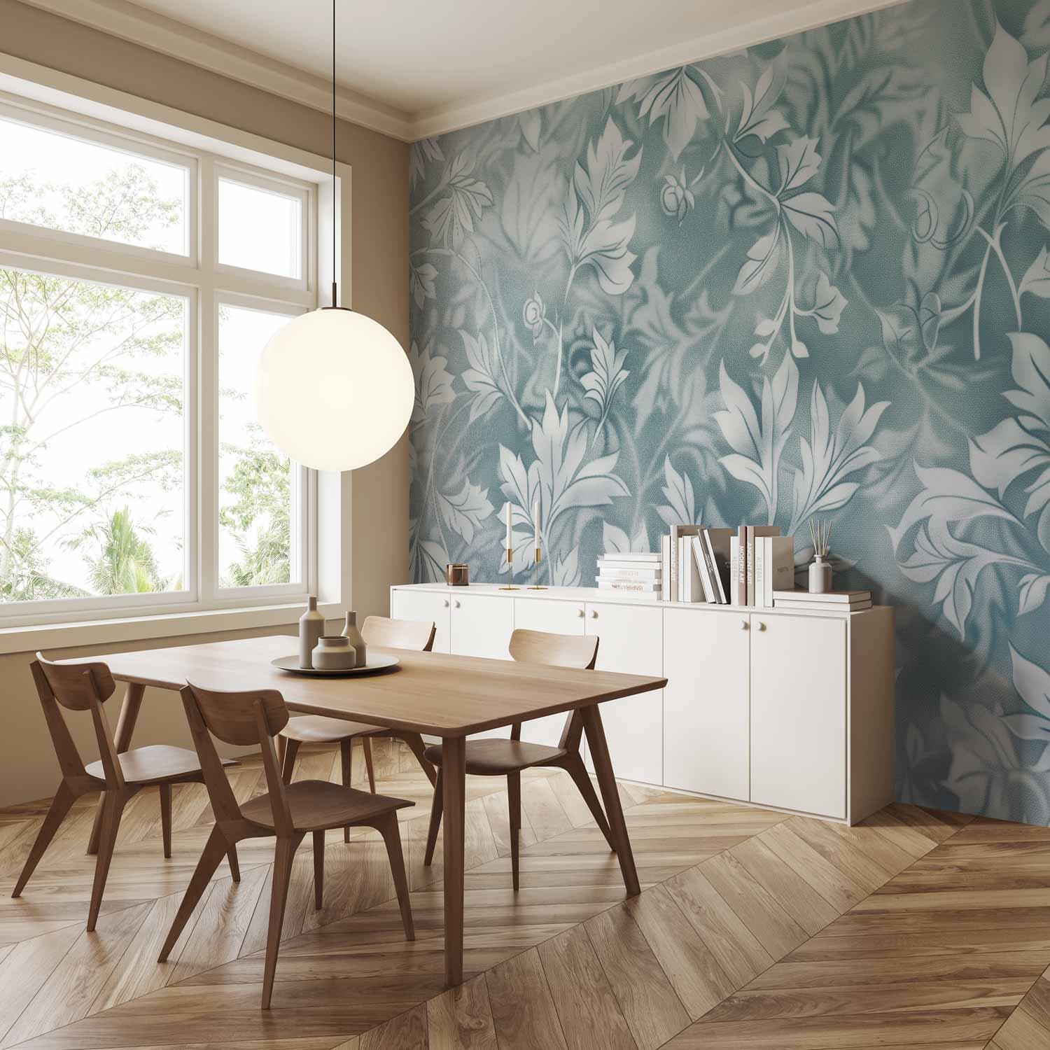 Wall mural Ornamenty w przetartych zgaszonych turkusach: delikatny wzór roślinny 400×280 cm, standard non-woven