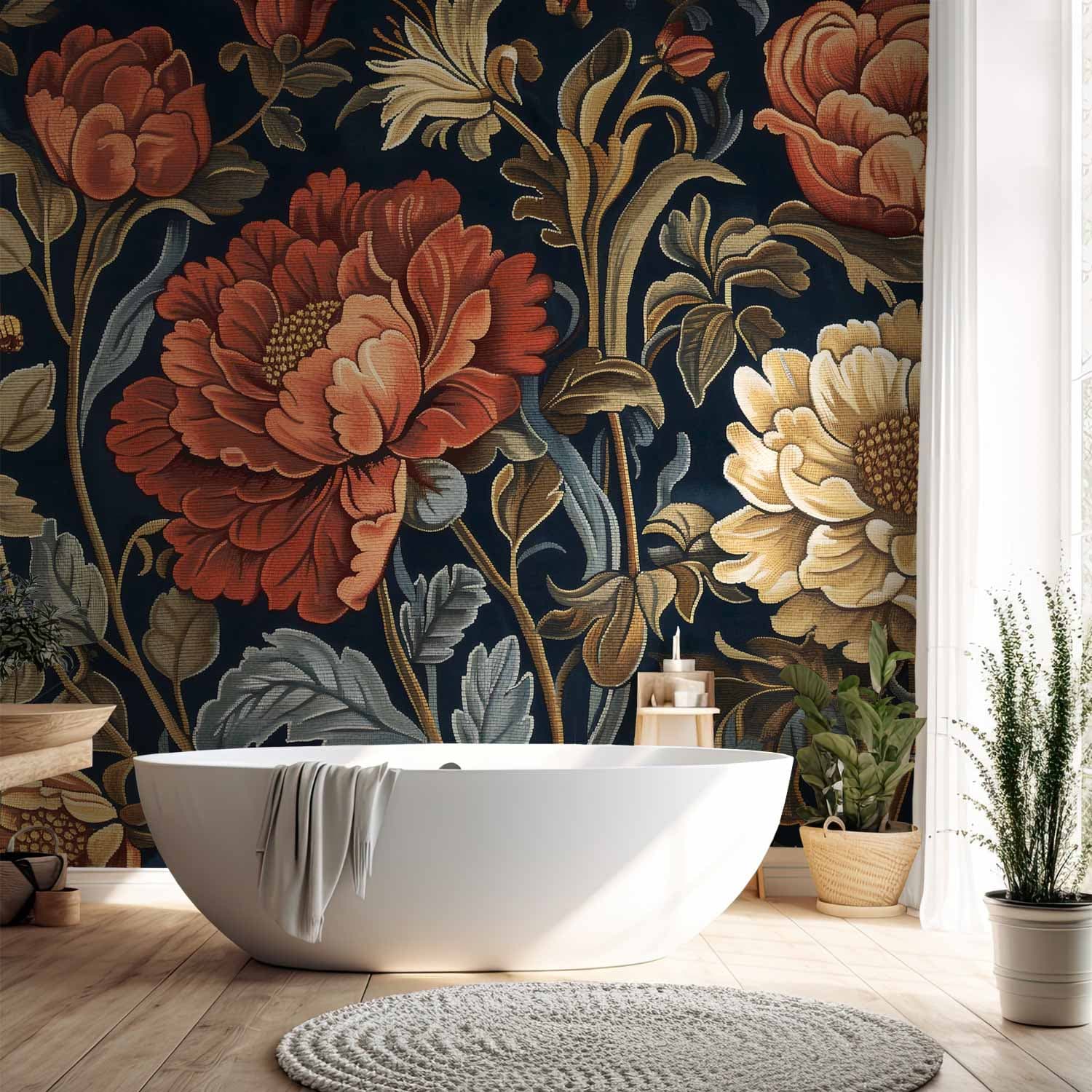 Фотошпалери Gobelinowe wielkie kwiaty retro motyw florystyczny w stylu kilimu 100×70 см, вологостійкий матеріал