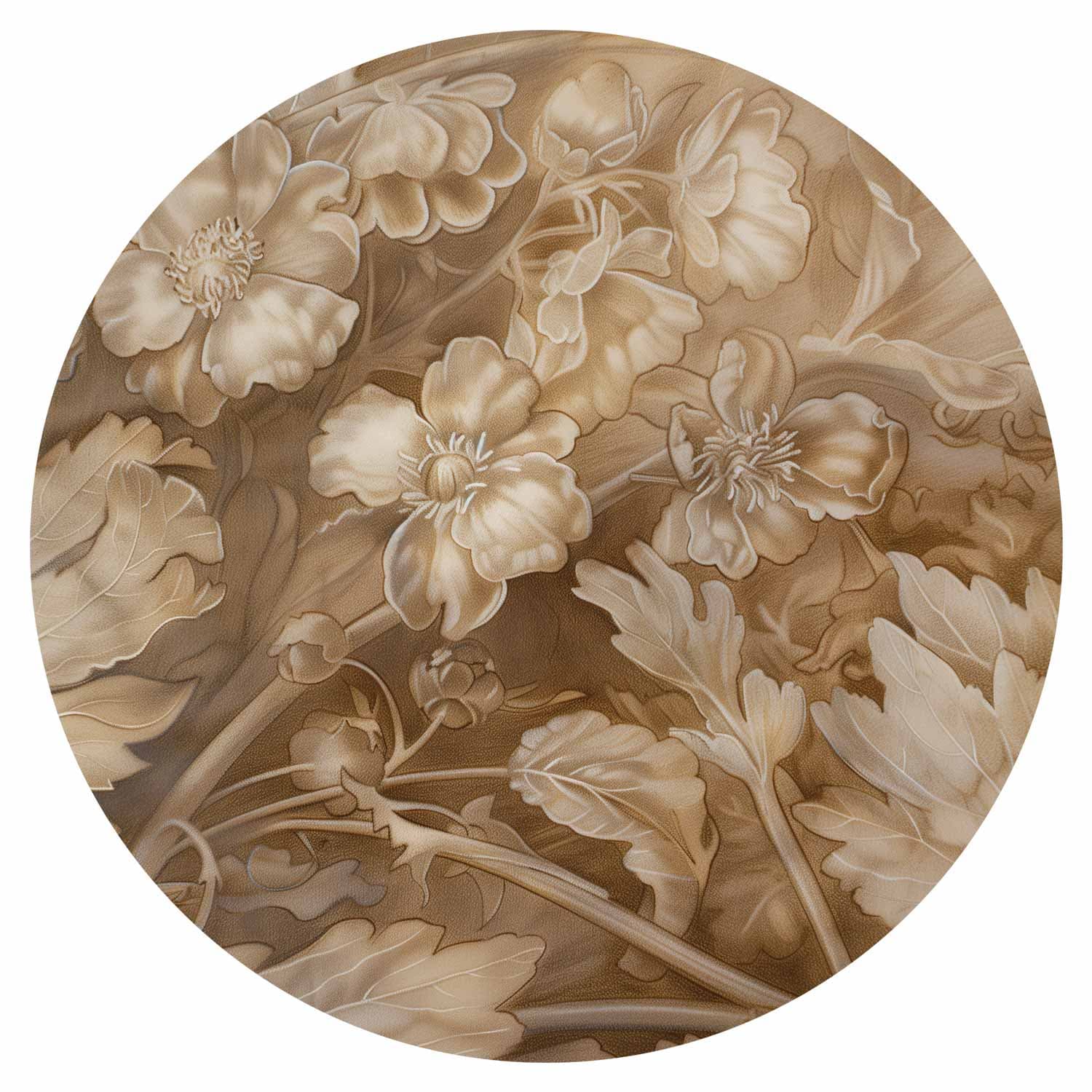 Runde Fototapete Ornamenty roślinno-kwiatowe rzeźbione 140×140 cm, selbstklebendes Material