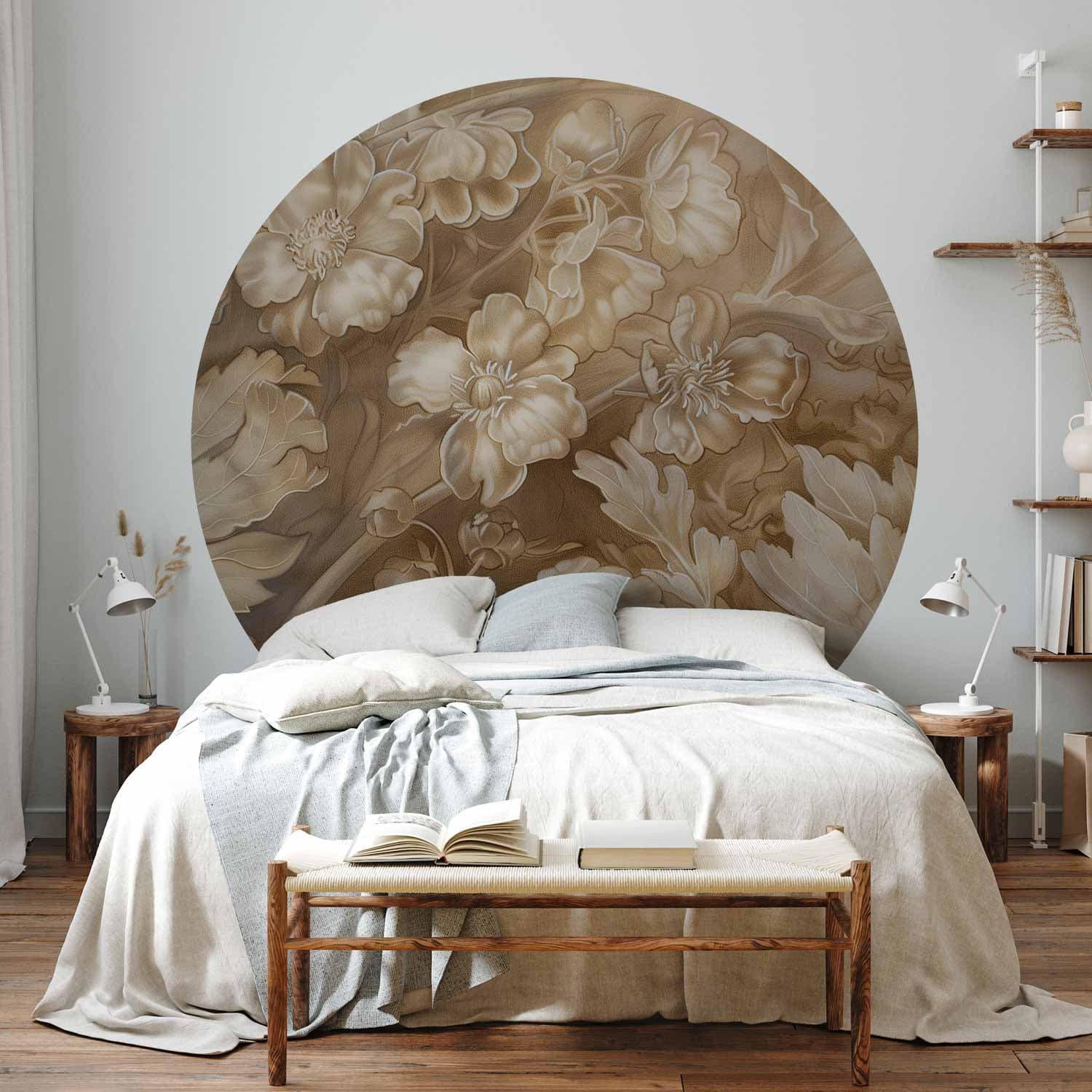 Runde Fototapete Ornamenty roślinno-kwiatowe rzeźbione 140×140 cm, selbstklebendes Material