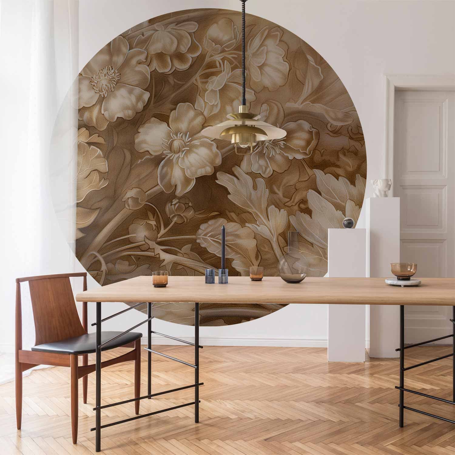 Runde Fototapete Ornamenty roślinno-kwiatowe rzeźbione 140×140 cm, selbstklebendes Material