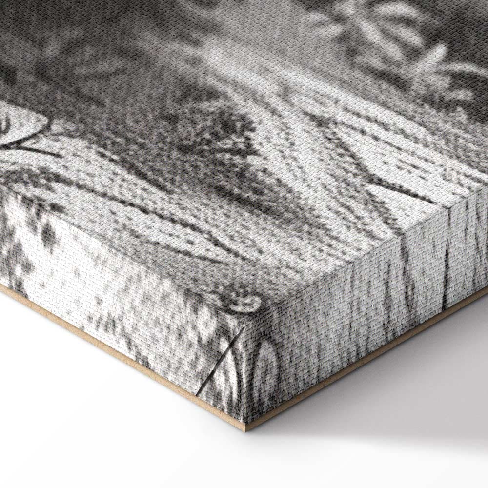 Obraz na płótnie Czarno-biały pejzaż vintage retro widok na staw z łódką 30×20 cm, płótno standard
