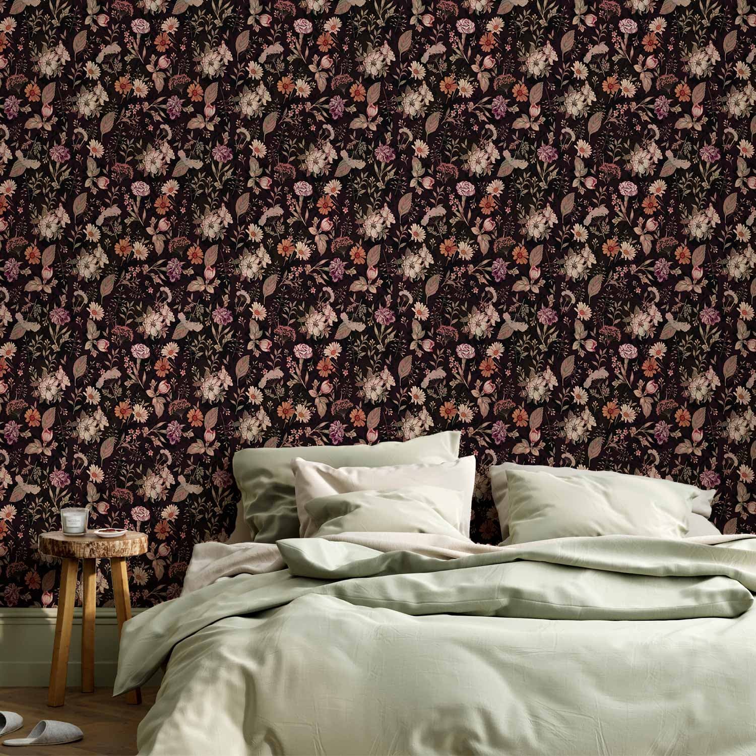 Tapeta Pachnące kwiaty i zioła - śliwkowy 50×1000 cm, flizelina standard