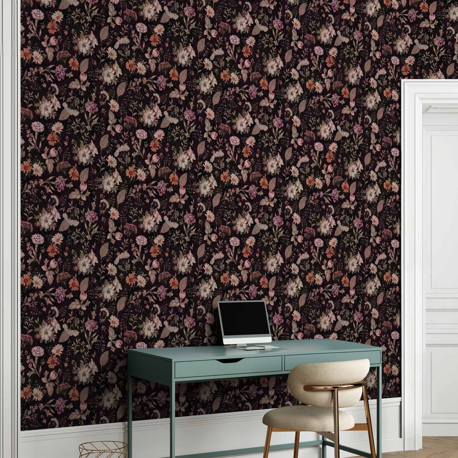 Tapeta Pachnące kwiaty i zioła - śliwkowy 50×1000 cm, flizelina standard