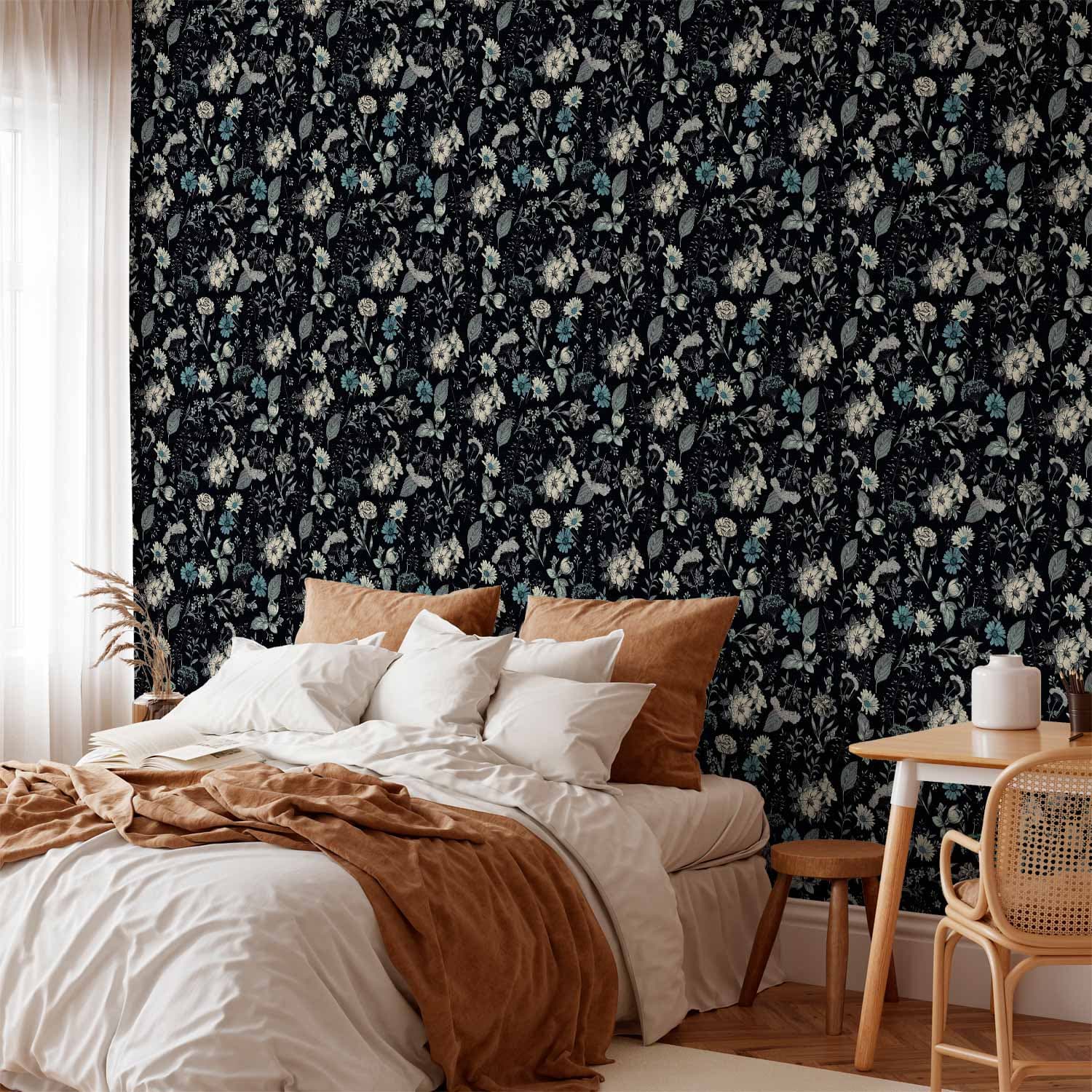 Tapeta Pachnące kwiaty i zioła - błękitny 50×1000 cm, flizelina standard