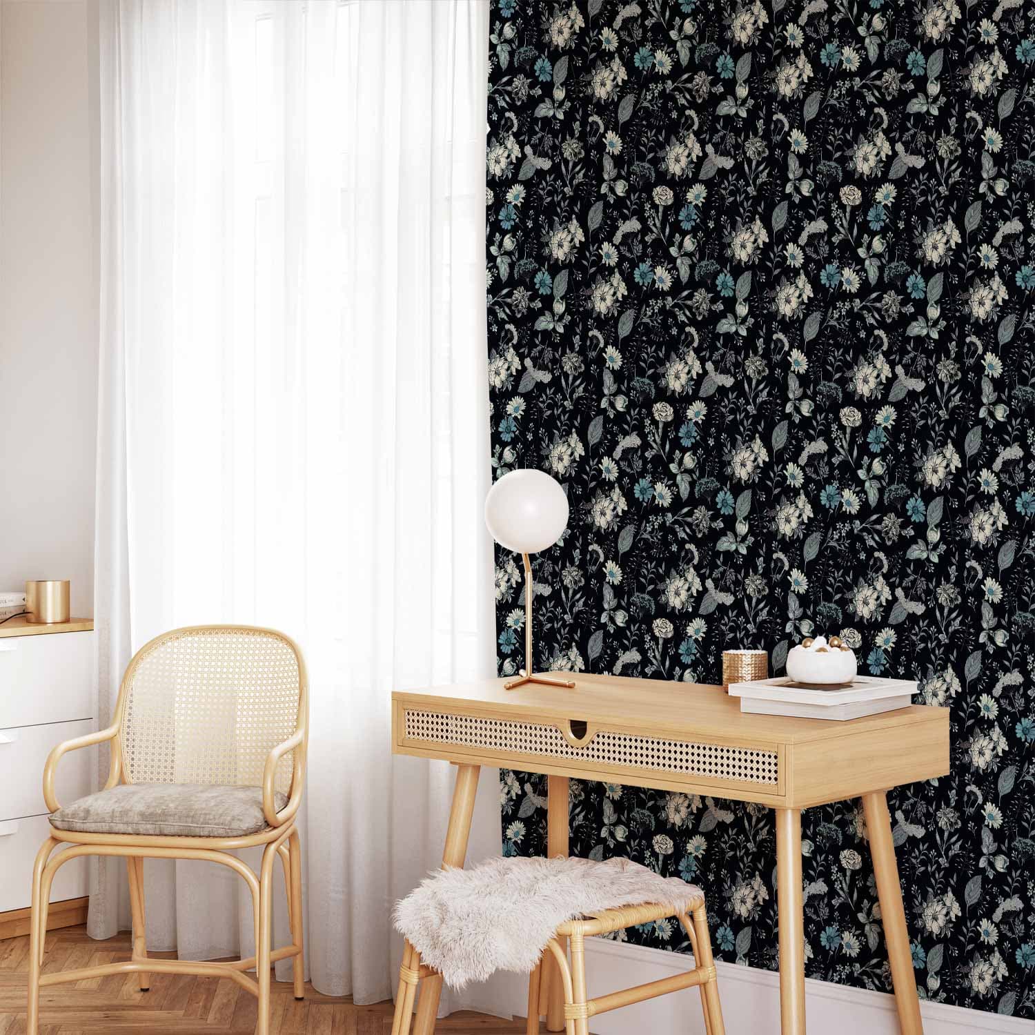 Tapeta Pachnące kwiaty i zioła - błękitny 50×1000 cm, flizelina standard